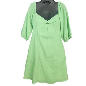 NWOT‎ | BILLABONG Smocked Dress sz S  Green Cotton Gauze Puff Sleeve Twist Front